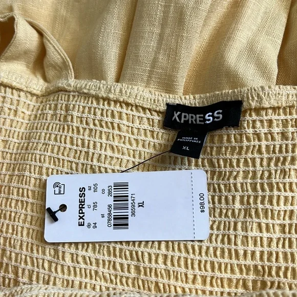 Express Square Neck Smocked Tiered Linen Maxi Dress XL Mustard - Picture 6 of 8